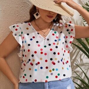 SHEIN Multicolor Polka Dot Ruffle Blouse
